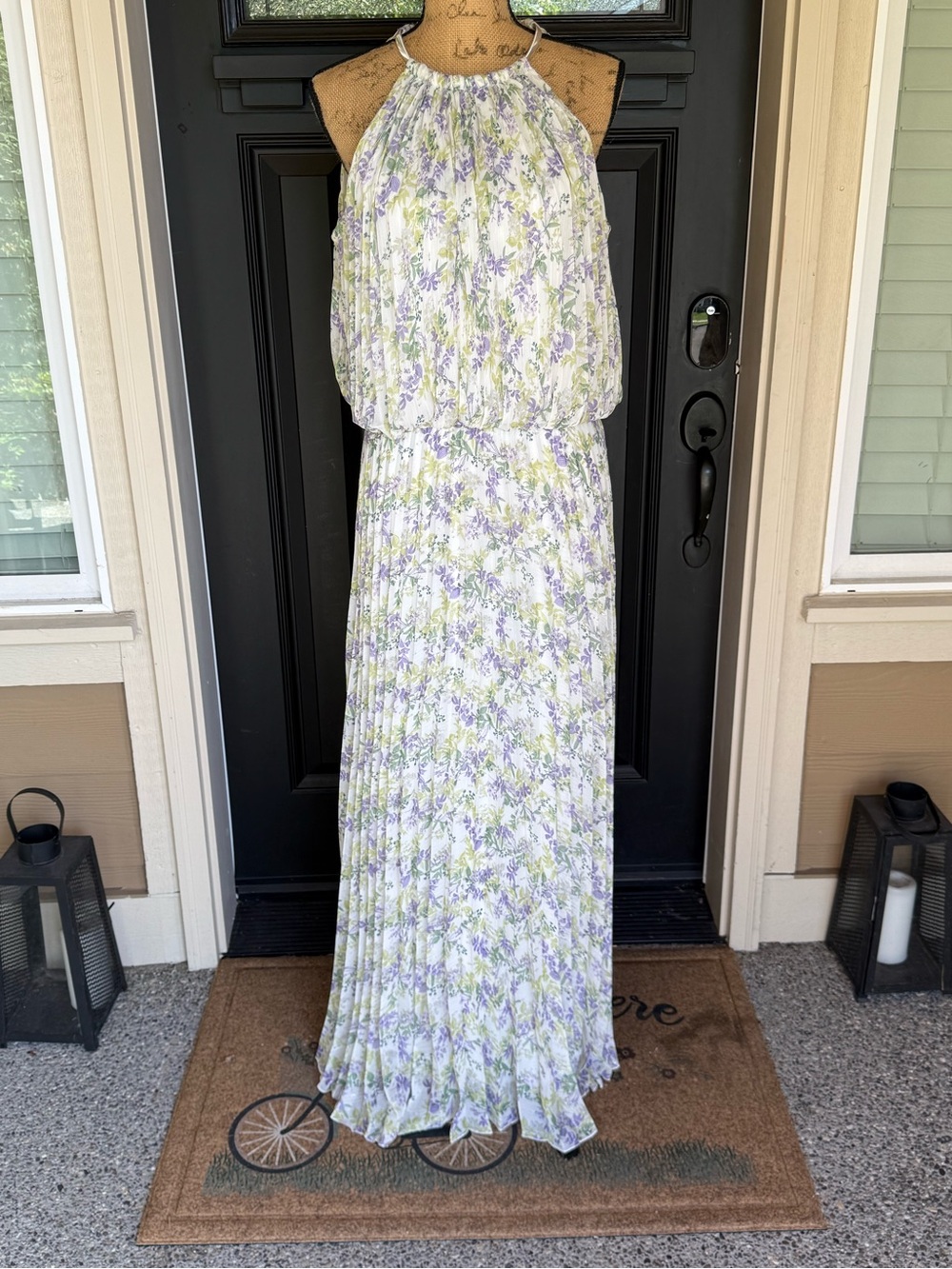 MSK Floral Pleated Chiffon Maxi Dress 16 Wedding Guest Cottagecore Lavender